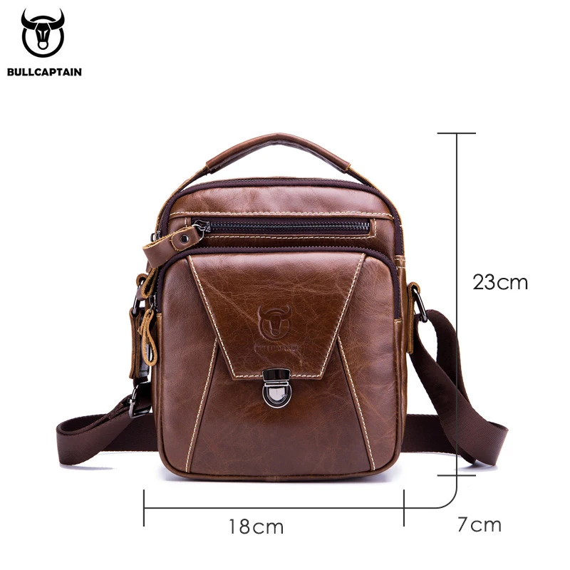 BULLCAPTAIN Men's first layer cowhide one-shoulder messenger bag retro cowhide bag multifunctional medium and small bag