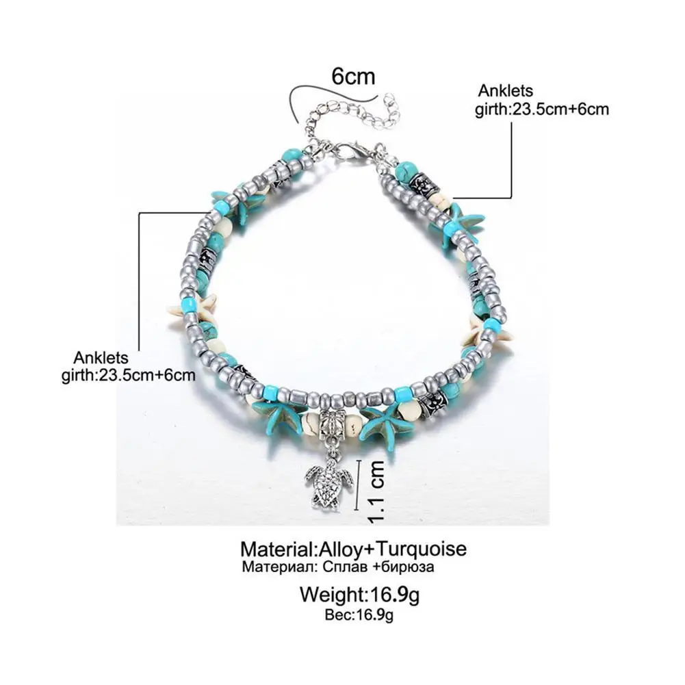 Браслет двухслойный Женский на ногу анклеты из золотистой ракушки с кулоном