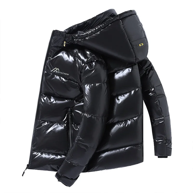 Winter Men's Jacket  Windproof Thick Warm And Windproof Hooded Jacket Casual White Duck Down couples Bright jacket