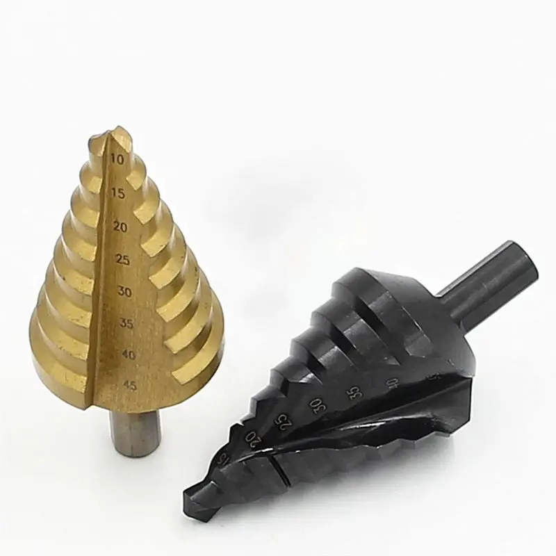 

10-45mm High Speed Steel Spiral Flute Straight Groove Step Cone Pagoda Drill Bit M17E