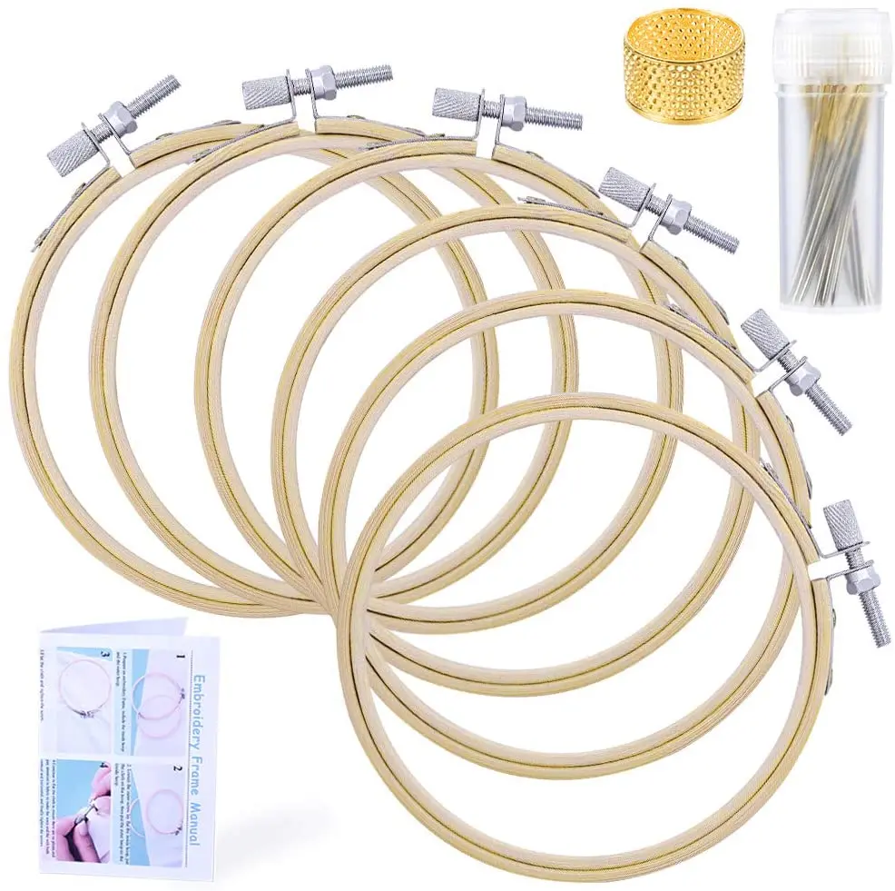 

KAOBUY Embroidery Hoop Set, 6 Pcs Cross Stitch Hoops, Embroidery Circle With Sewing Needles, Thimble For Cross Stitch Craft