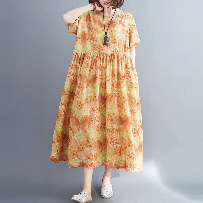 Женское Повседневное платье из хлопка и льна Свободное длинное большого размера