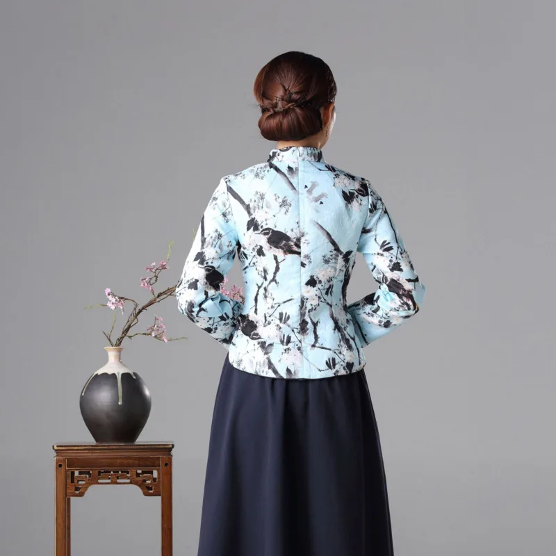 SHENG COCO, зимние хлопковые топы, традиционная китайская одежда, женские чонсамы, куртка с принтом, кофточка Ципао, Camisa, Китай, Mujer
