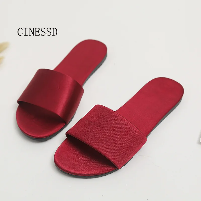 Модные тапочки женская шелковая обувь на низком каблуке повседневная Размер 10