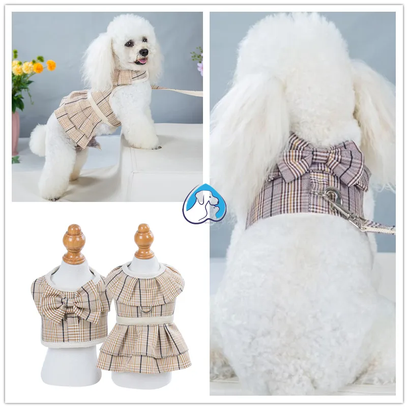 

Hotsale Dog Harness Elegant Comfortable Breathable Pet Dress Collar For Small Dogs Fashion Lovers Vest Dog Harness and Leash Set