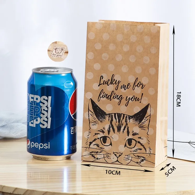 

Набор бумажных пакетов из крафт-бумаги с рисунком кошки