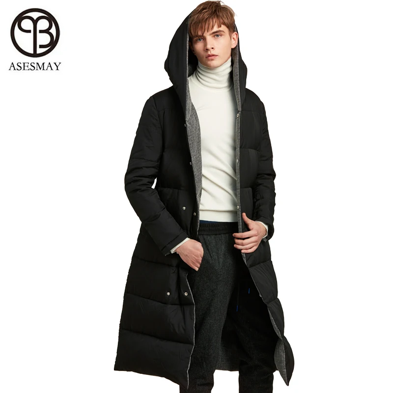 Новинка 2019 мужской пуховик Asesmay модная зимняя куртка длинная парка плотный 90%