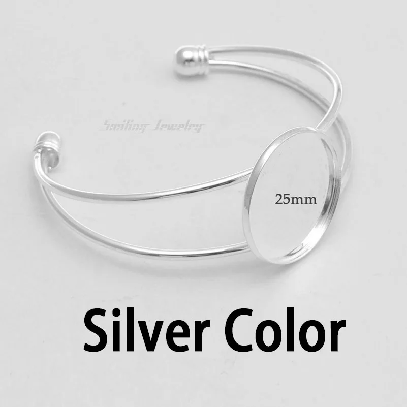 25mm Silver 1 5 шт. 20 мм 25 мм 1 ''ободок круглый базовый стеклянный браслет из кабошона настройки регулируемый браслет на запястье заготовки для DIY ювелирных изделий - Окраска металла: 25mm Silver 1