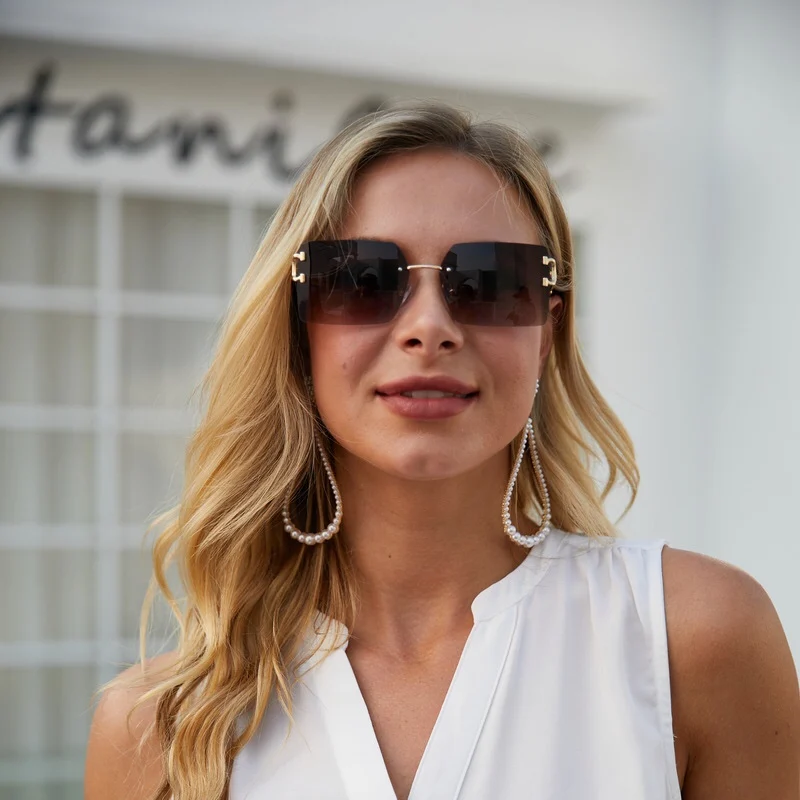 

New Frameless Sunglasses For Couple Fashion Sunglasses Online Celebrity With The Same Box Tide Special Individuality 2021