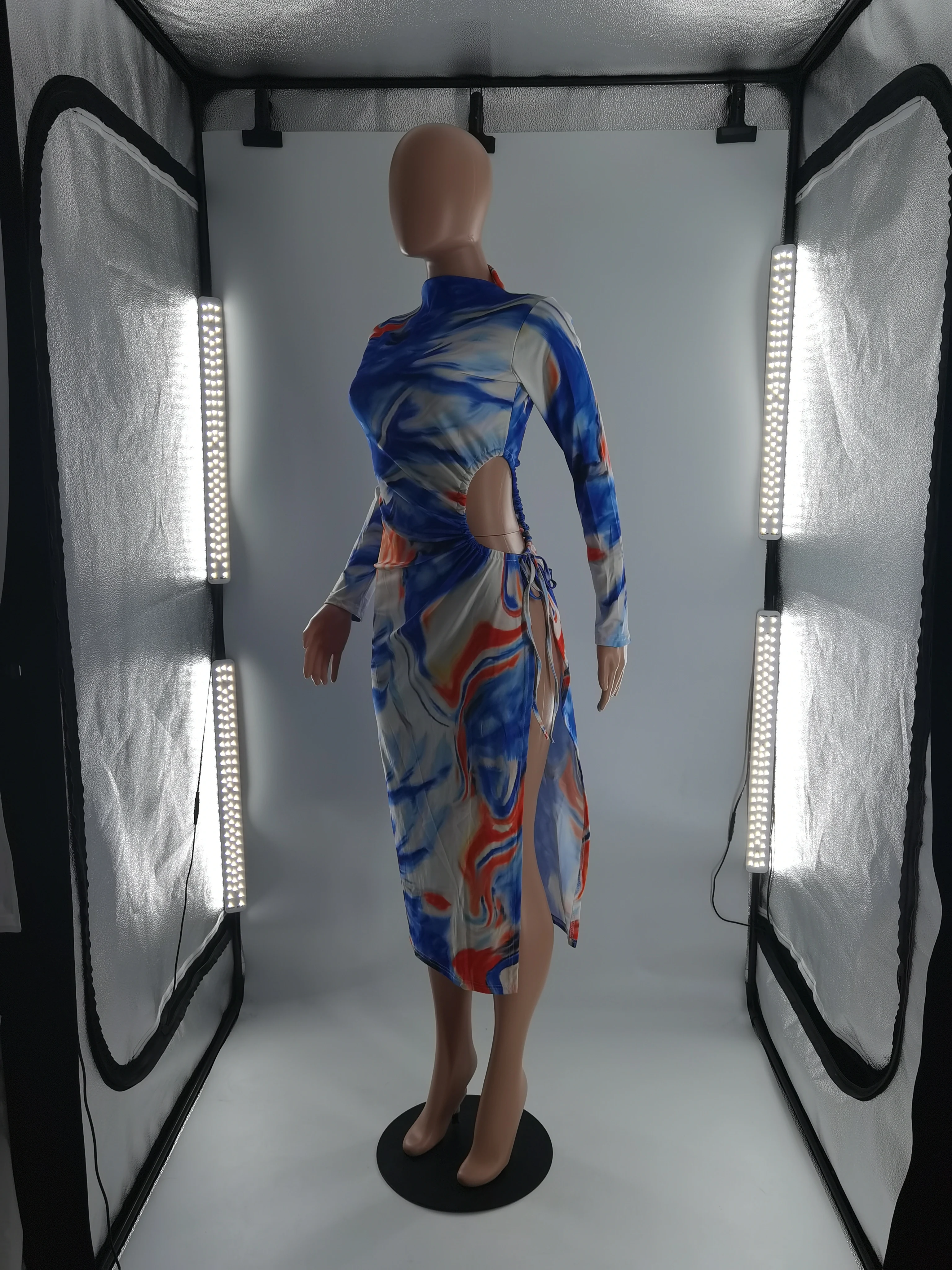 

Echoine Autumn print Sexy Split Hollow Out Dress Skinny Bodycon Long Sleeve Fitness Party Club Outfits Vintage Dresses