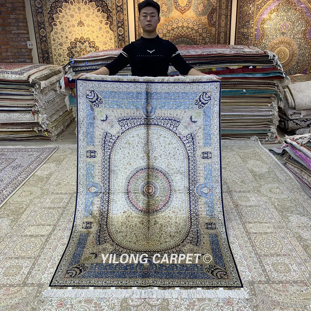 Персидские Коврики ручной работы Yilong 4 'x 6' турецкий темно-синий медальон