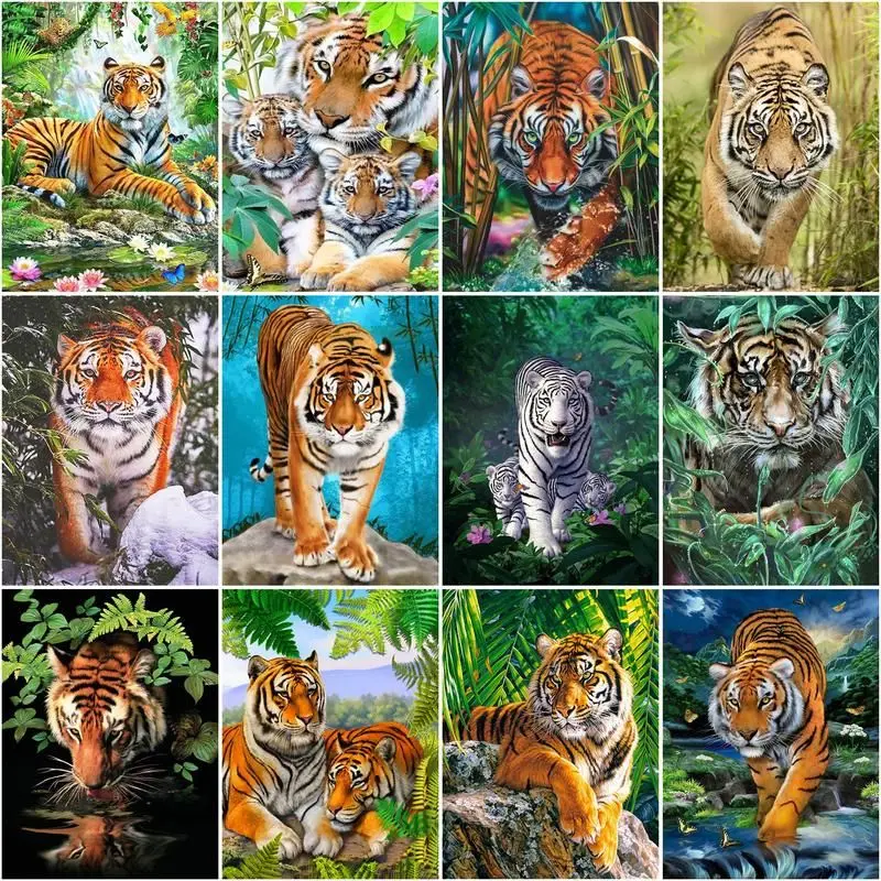 

Картина по номерам GATYZTORY, животное тигр, сделай сам, окраска по номерам, акриловые краски на холсте для детей и взрослых, подарок, украшение д...