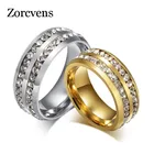 Великолепные Свадебные Кольца для пар, 8 мм, из нержавеющей стали с полным кубическим цирконием, роскошные кольца для мужчин и женщин