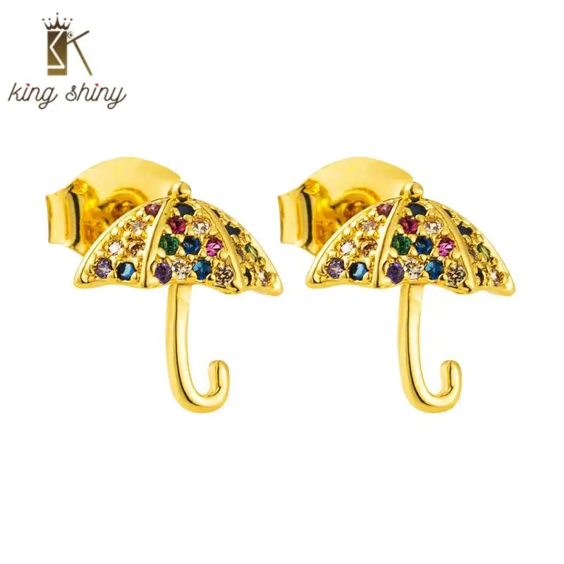

Exquisite Rainbow Color Cubic Zirconia Copper Stud Earrings Sweet Cute Umbrella Shape Statement Earrings Creative Gift for Girls