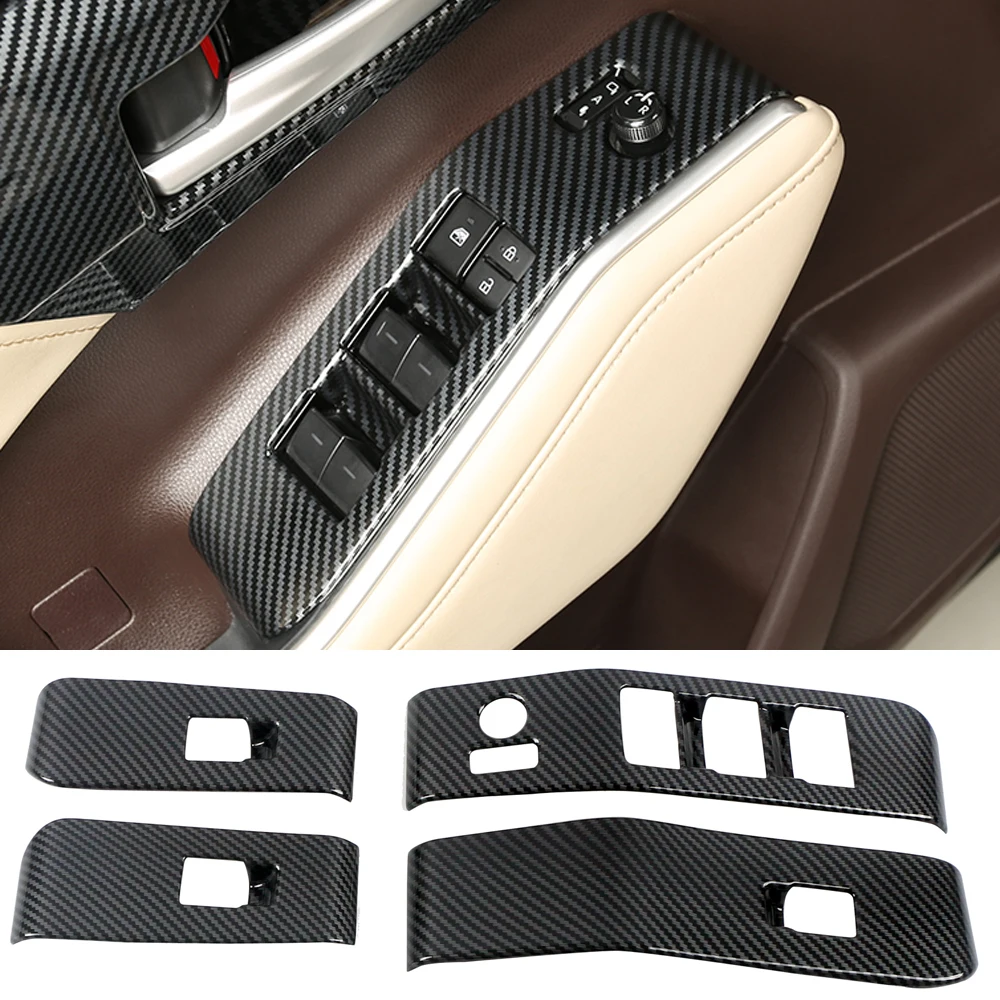 

LHD! Car Accessories for Toyota Highlander 2020 2021 2022 Carbon Fiber Painted Interior Window Switch Panel Cover Trim 4pcs