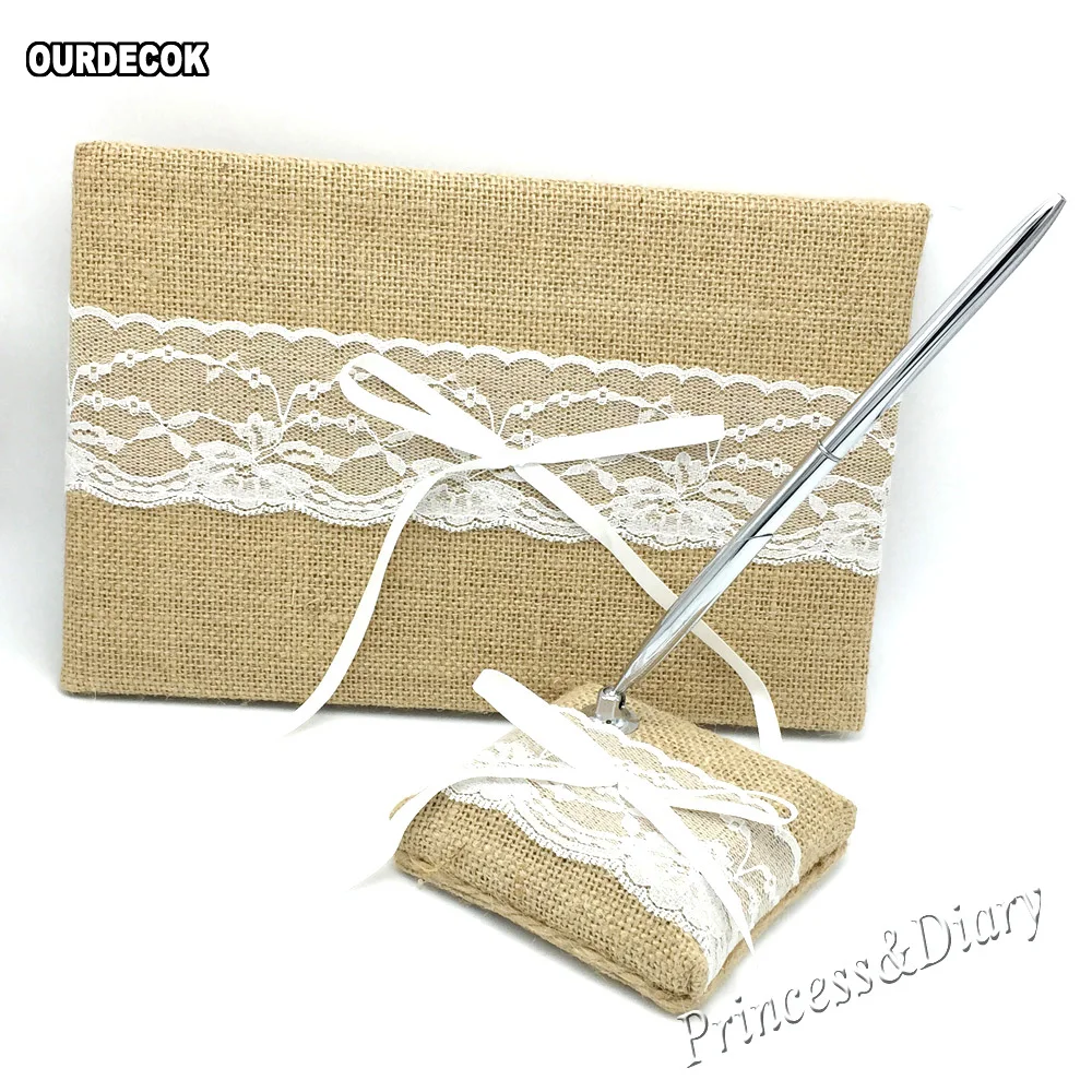 5 шт./компл. Мешковина лента из мешковины с кружевом Свадебная Гостевая книга и