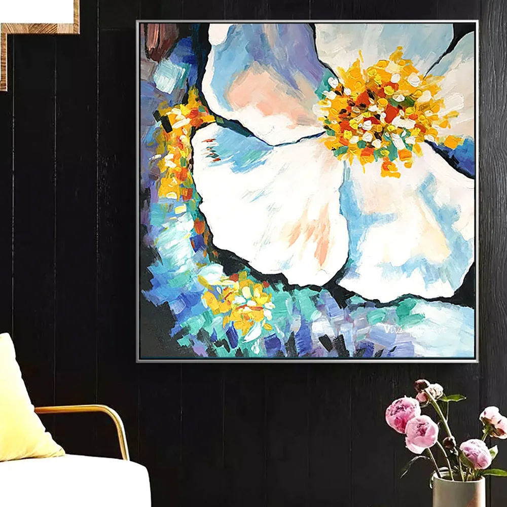 Ручная роспись маслом на холсте белые цветы искусство для гостиной картина стену