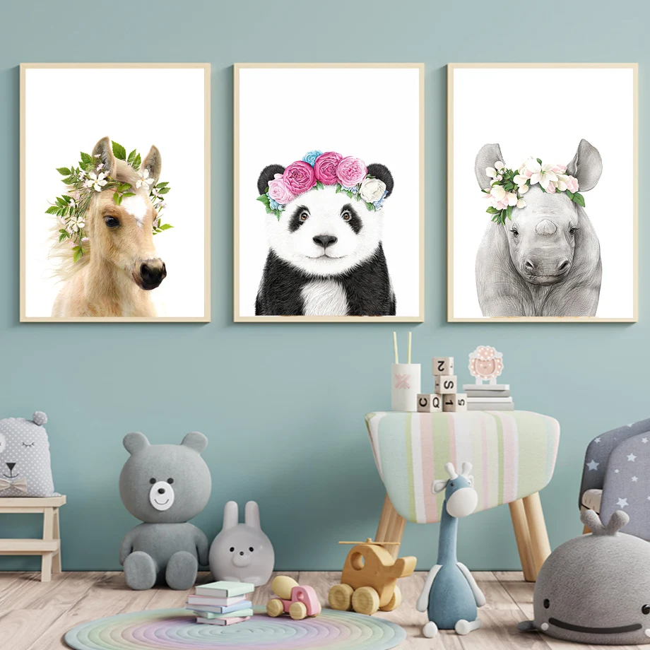 Настенная картина Зебра енот слон крокодил цветы Картина на холсте в