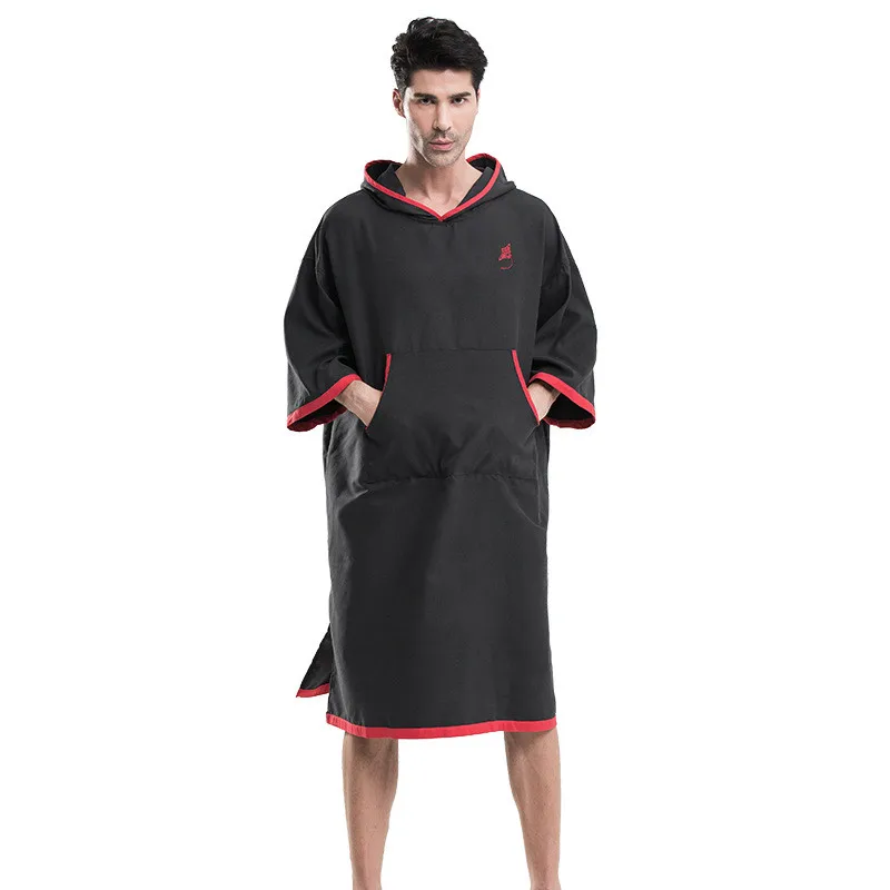 Черное банное полотенце с вышитым логотипом пляжное капюшоном для взрослых