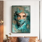 Абстрактный портрет Женщины акварелью с зеленой вуалью, холст, живопись, плакат и печать, Настенная картина для гостиной, домашний декор