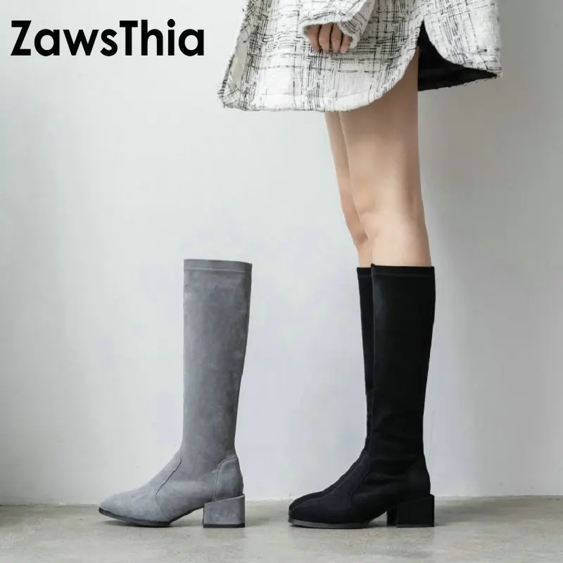 Женские Дизайнерские Сапоги ZawsThia серые черные сапоги до колена на высоком