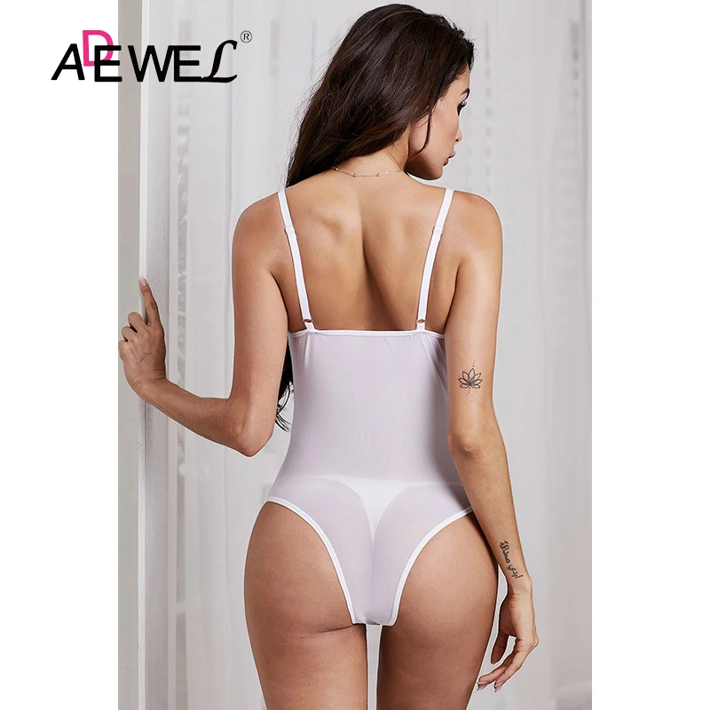 Женский комбидресс с открытой спиной ADEWEL белый черный однотонный глубоким v