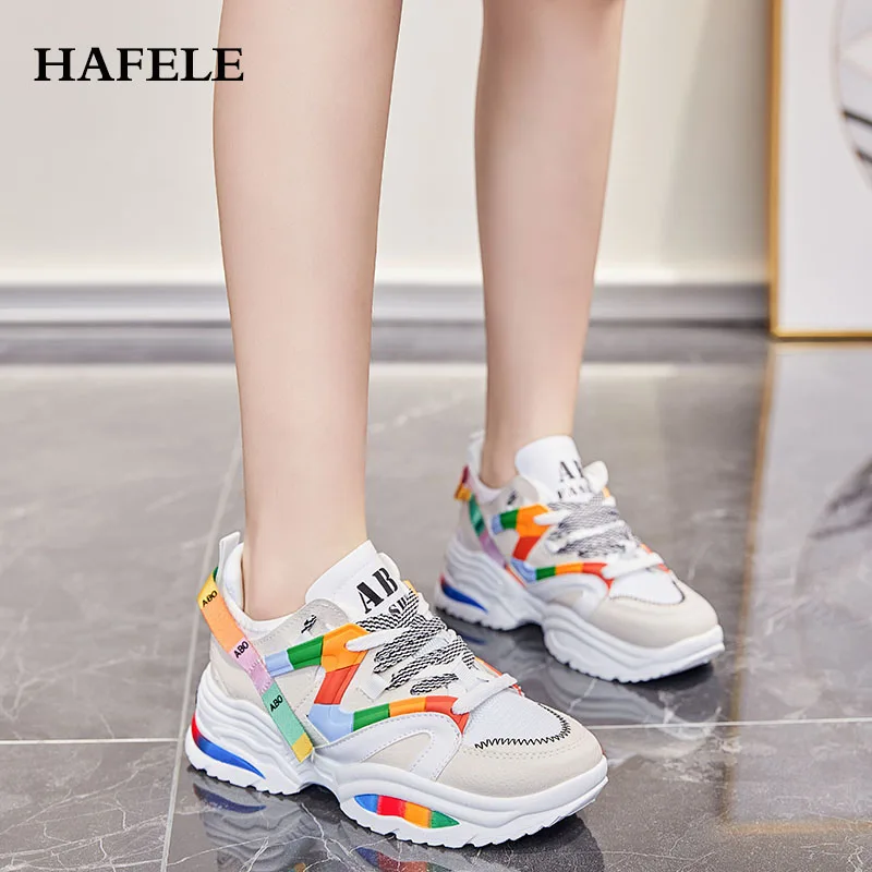 Женские кроссовки на платформе Ulzzang белые массивной спортивная обувь для