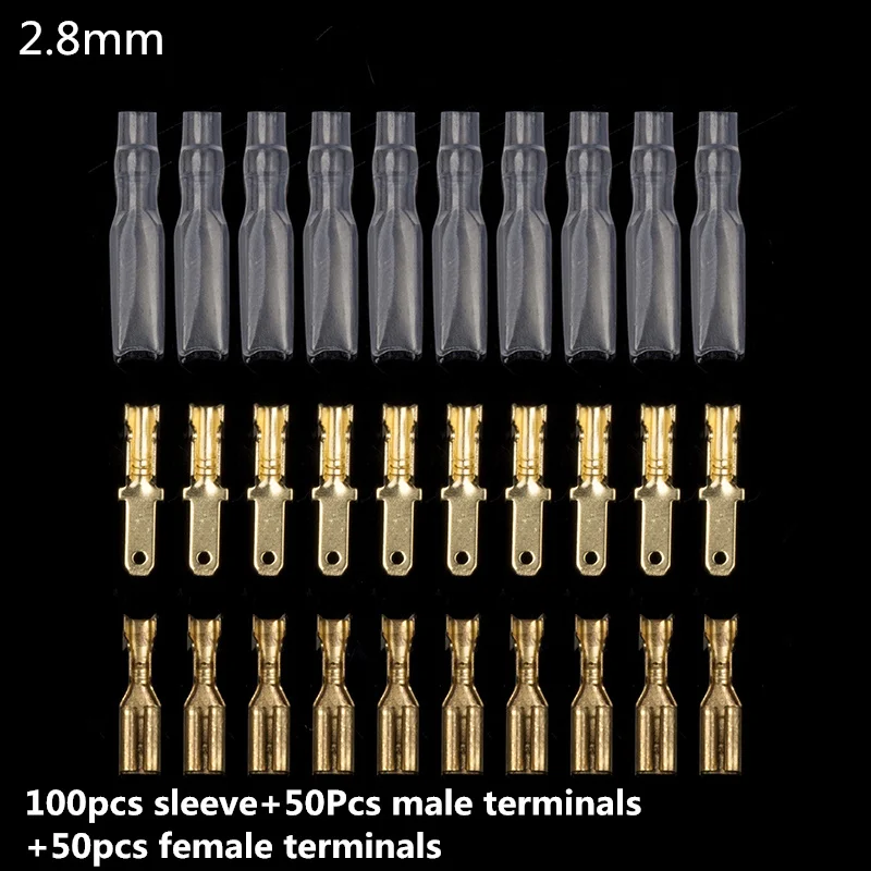 200pcs 2.8mm 200 шт. 2,8/4,8/6,3 мм соединители проводов обжимных разъёмов, коннекторов для обжимные клещи женский/мужской стержни лопаты с прозрачная изоляционная одежда с длинным рукавом - Цвет: 200pcs 2.8mm