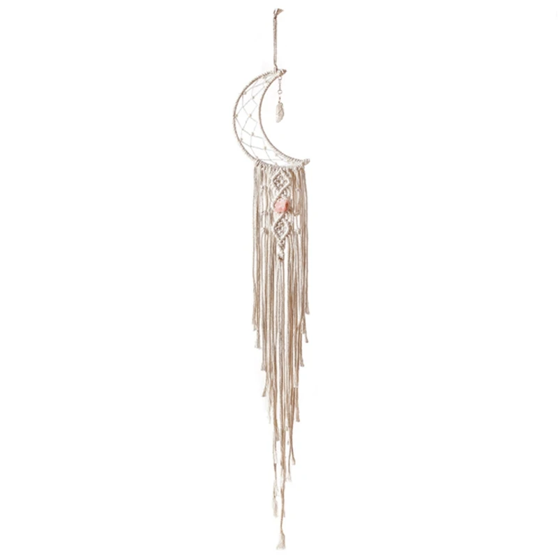 

New Macrame Wall Hanging Moon Dream Catcher Hand-Woven Tapestry Crystal Stone Pendant Moon Dream Catcher Birthday Gift