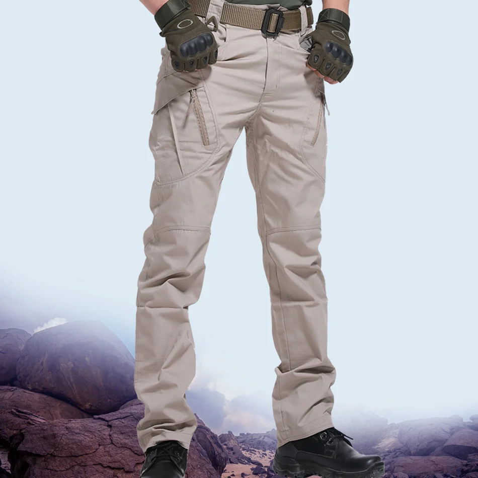 

New male tactical pants, multiple pockets, military elasticity, slim fat cargo pants