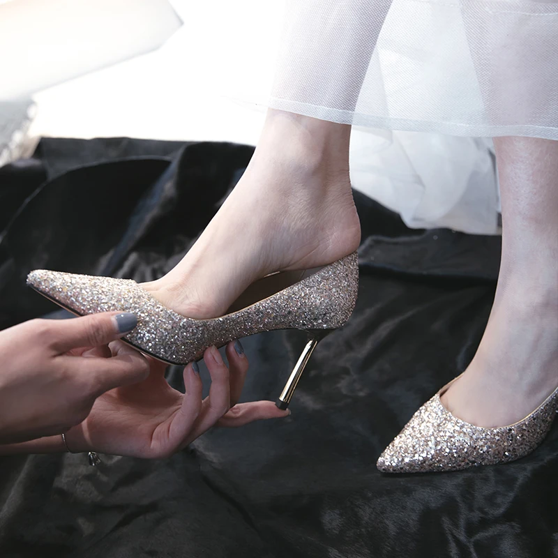 

Новые свадебные туфли, туфли на высоком каблуке с кристаллами, обувь для подружки невесты, тонкие туфли