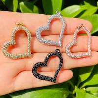 5pcs zirconia pave heart charms exquisite pendant for women bracelet girl necklace making gold plate bling jewelry diy accessory