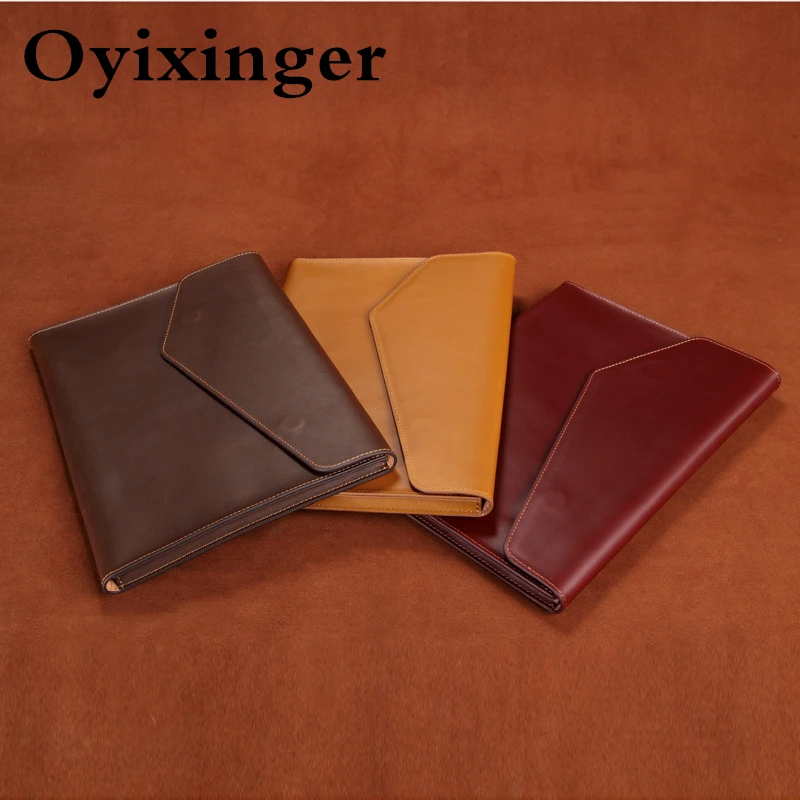 

OYIXINGER Genuine Leather Briefcase Unisex Crazy Horse Office Clutch Casual Envelope Laptop Bag For 13.3 Inch Macbook Lenovo Hp