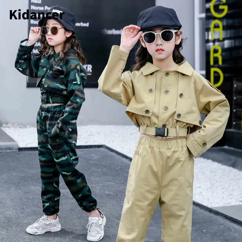 Детский костюм в стиле милитари Khaiki для выступлений одежда девочек танцевальный