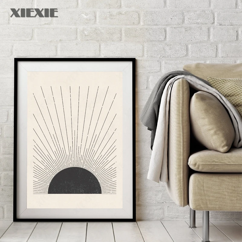 

Sun Illustration Mid Century Modern Canvas Posters Neutral Colors Style Poster Canvas Painting Wall Picture Living Room Decor