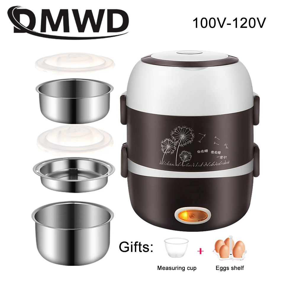 

DMWD Mini Electric Rice Cooker Stainless Steel 2/3 Layers Steamer Portable Meal Thermal Heating Lunch Box Food Container Warmer