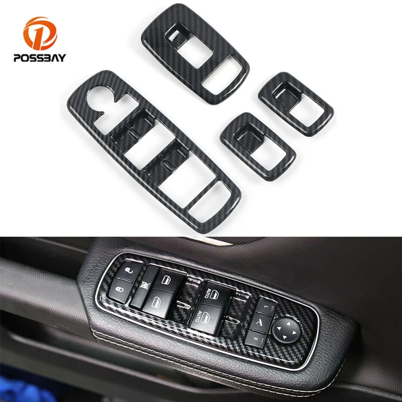 

4Pcs/Set Car Interior Window Switch Button Lifter Cover Trims Sticker Carbon Fiber Look Fit for Dodge Ram 1500 2019 2020 2021