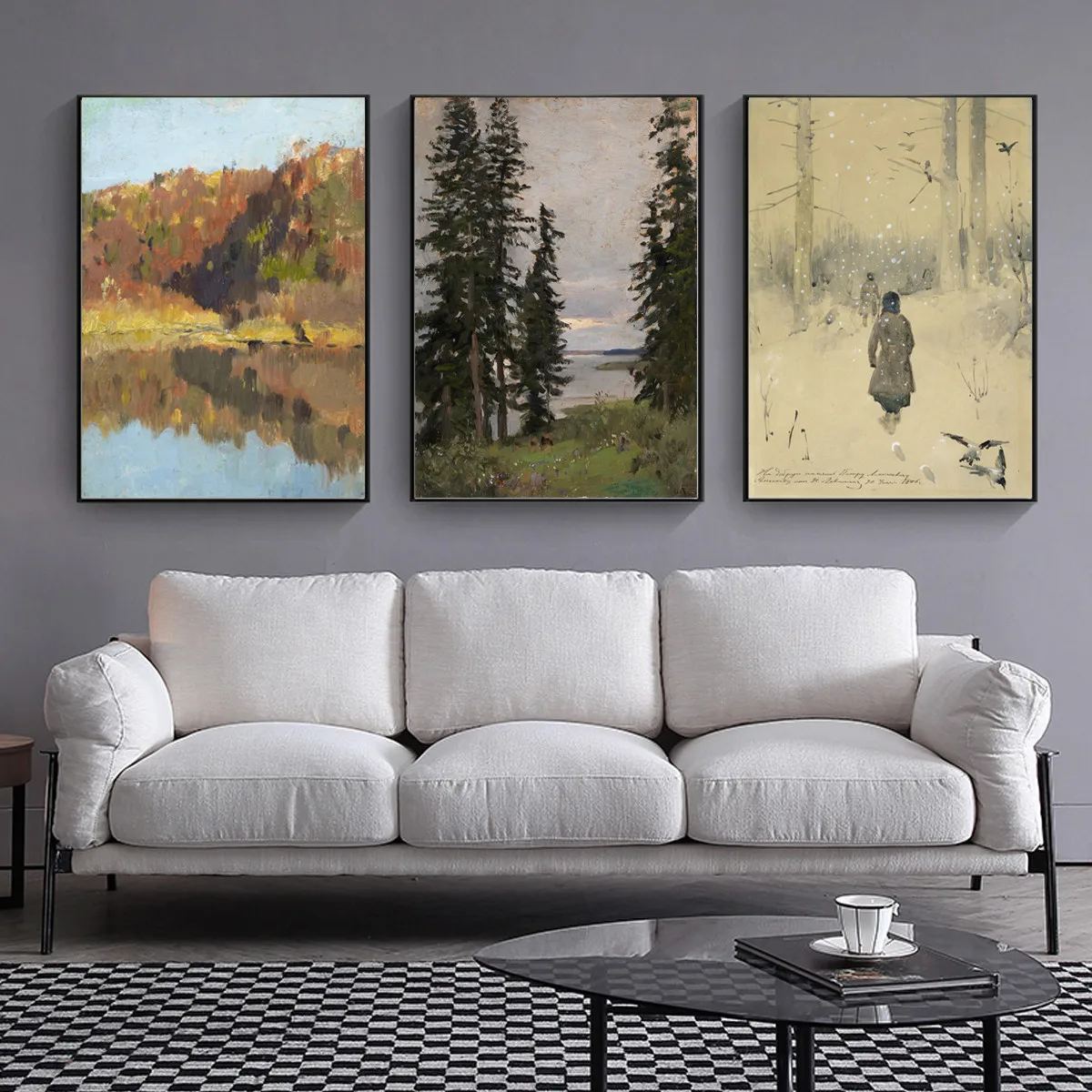 Озеро лес Пейзаж Плакат Печать холст Картина Wall Art Гостиная украшение дома -