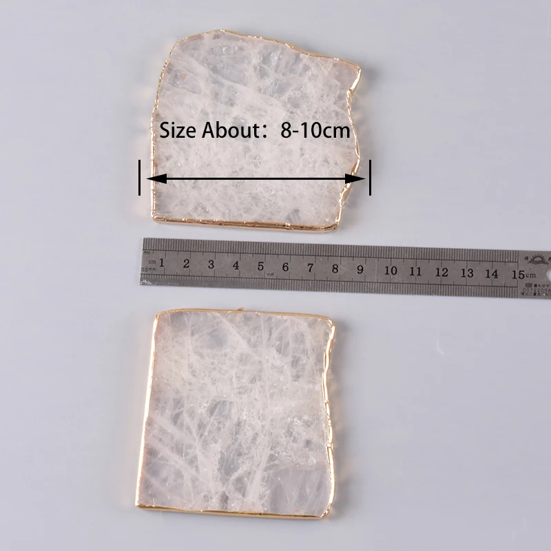 

Irregular square Gems Crafts Pad Rock Quartz Shape slice Natural Stone Electroplated gold Edge Coaster Cup Beverage Holder Mat