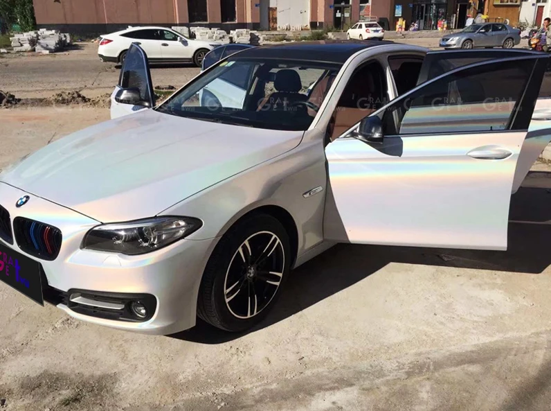 Белая психоделическая Глянцевая Автомобильная Пленка, белая Переливающаяся Лазерная виниловая пленка с безвоздушным психоделическим блеском, 1,52*20 м/рулон