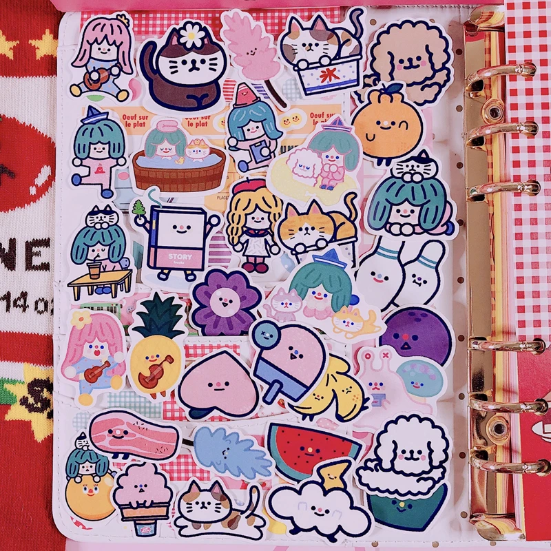 

35pcs / Packs Ins Secondary Cartoon Cat Handmade Sticker Diary Album Mobile Phone Account Book Diy Decorative Stickers Package