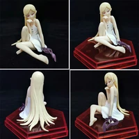 10cm anime nisemonogatari oshino shinobu action figure sitting posture white dress yellow long hair pvc collection model toys