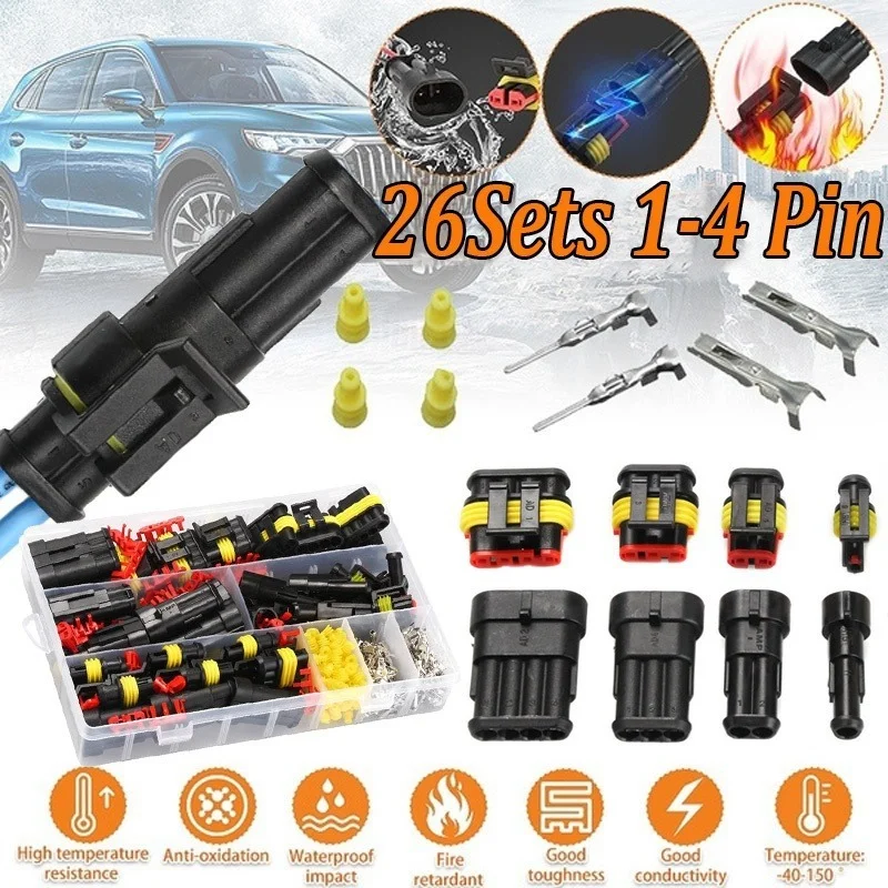 

26Sets 1-4 Pin Way Car Sealed Waterproof Electrical Wire Connector Plug Kit Car Accessories spina per auto Autostecker
