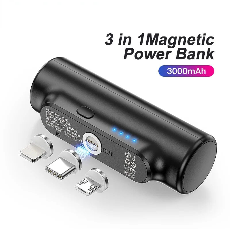 

Magnetic Power Bank 3000mAh Mini Magnet Charger PowerBank For Xiaomi Emergency Mobile Portable Magnetic External Battery