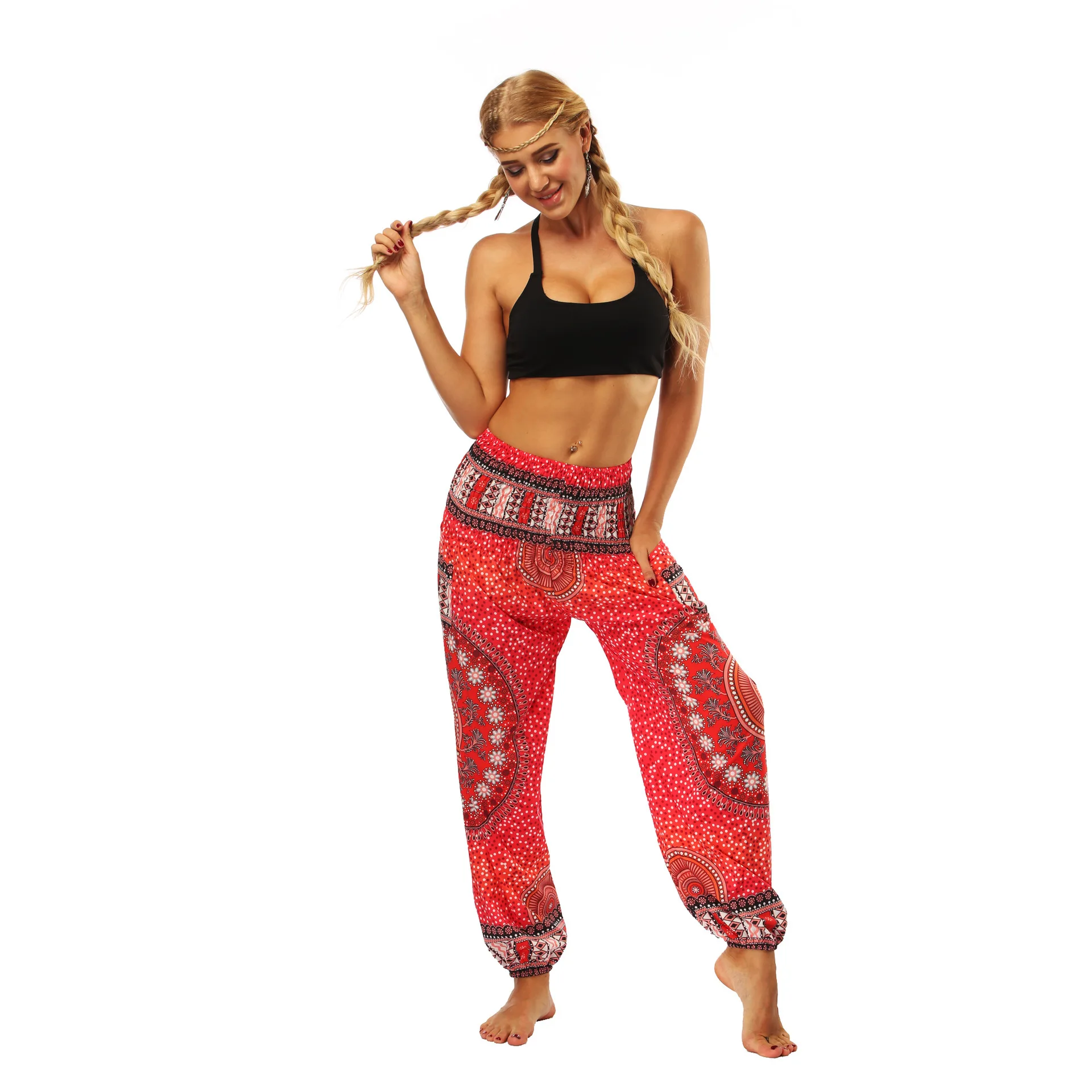 

Women Casual Loose Yoga Trousers Baggy Boho Aladdin Jumpsuit Harem Pants Seamless Loose Casual Ladies Trousers Dance Yoga Pants