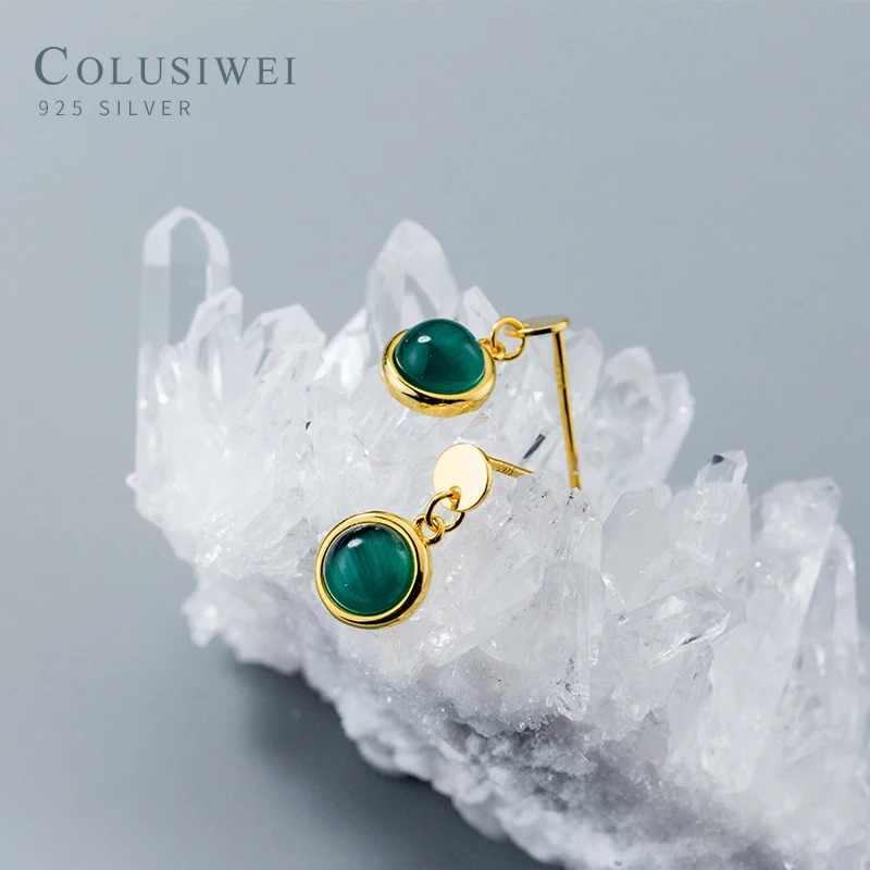 Colusiwei элегантные серьги-гвоздики из натурального зеленого опала для женщин 925