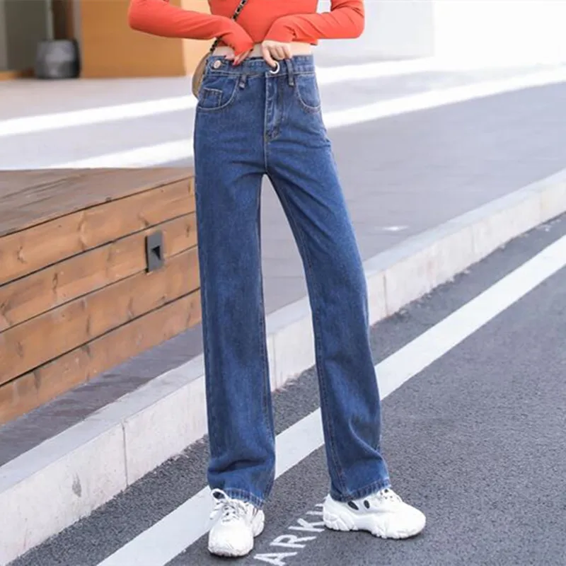 

Woman Jeans High Waist Clothes Wide Leg Denim Clothing Blue Streetwear Vintage Quality 2021 Fashion Straight Pants