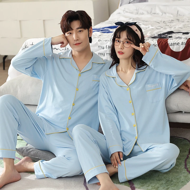 Новинка 2021 осенне-зимние хлопковые Пижамные комплекты для пар модная простая