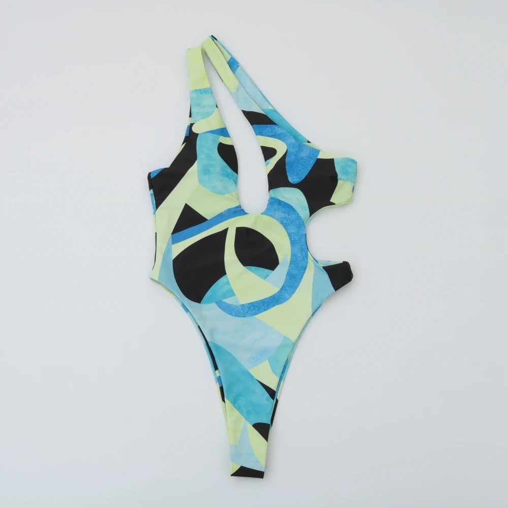 

Sexy One Piece Swimsuit 2021 Swimwear Women Print One Shoulder Bodysuit Push Up Monokini Brazilian Bathing Suit Summer Beachwear