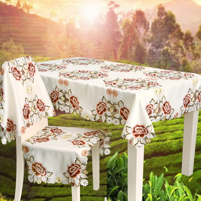 Кружевная скатерть с пионами и цветами современная простота атласная Вышивка